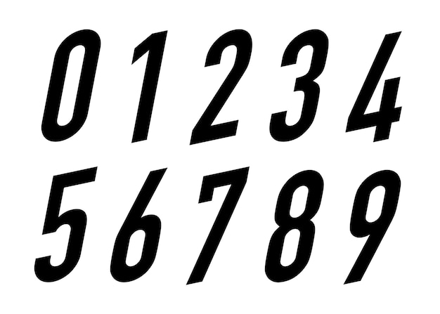 Vector number set sans serif black color