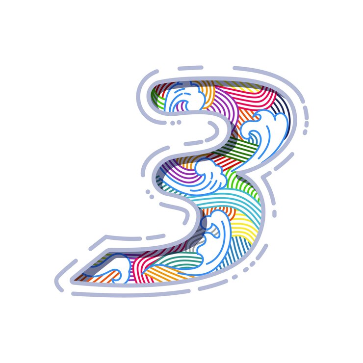 Vector vector number three number concept with colored line art effect inside