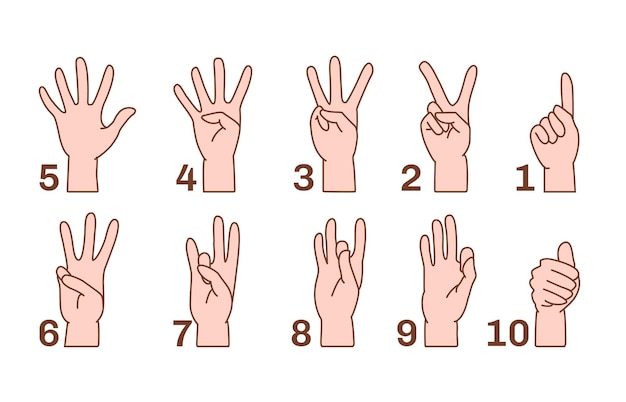 Вектор Векторные числа на языке жестов от одного до десяти