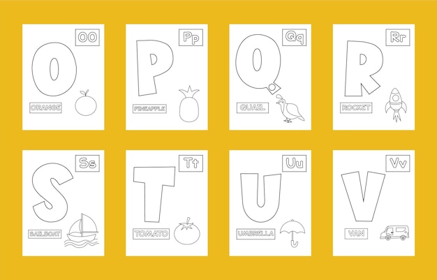 Vector vector object alphabet. cute alphabet in vector objects. page to be colored. alphabet coloring pages