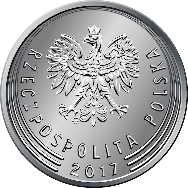 Vector vector obverse polish money one zloty silver coin with eagle in a crown new design