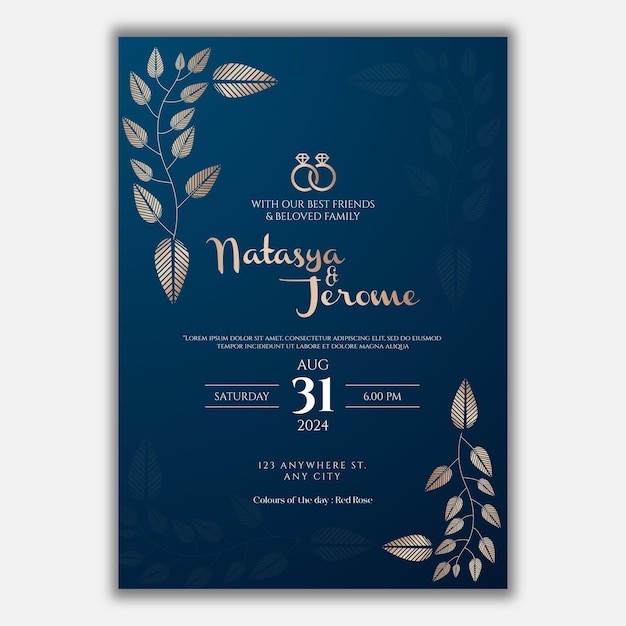 Vector ocean blue wedding invitation card