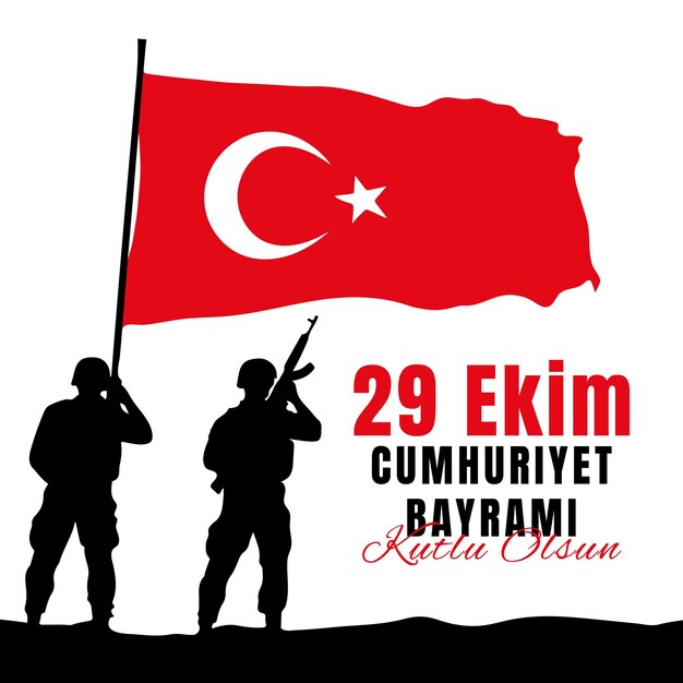 Vector vector october 29 banner with turkish soldier and turkey flag