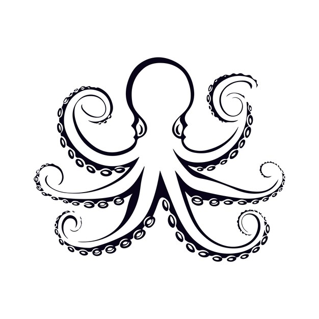 Vector vector octopus illustration beautifully painted octopus black lines on a white background