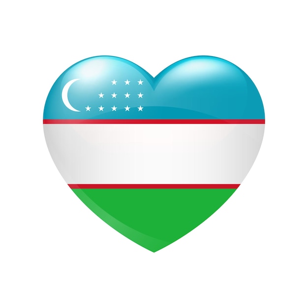 Vector Oezbekistan vlag hart pictogram Oezbeekse geïsoleerde glanzende embleem land liefde symbool eps10