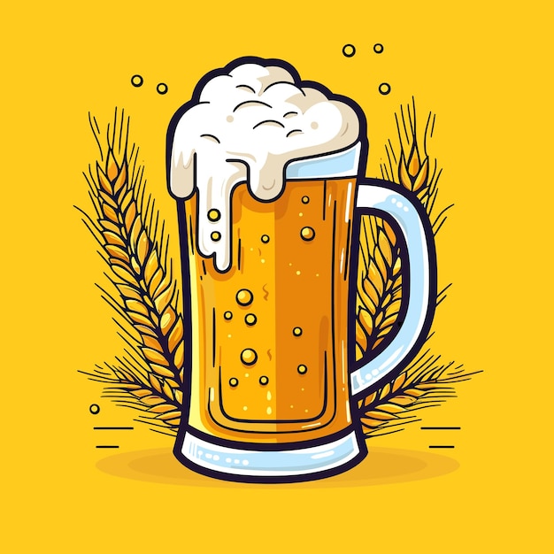 Вектор Вектор кружки пива на ярком желтом фоне