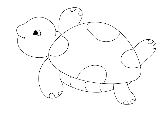 벡터 검은색과 색 페이지에서 귀여운 만화 거북이의 터
