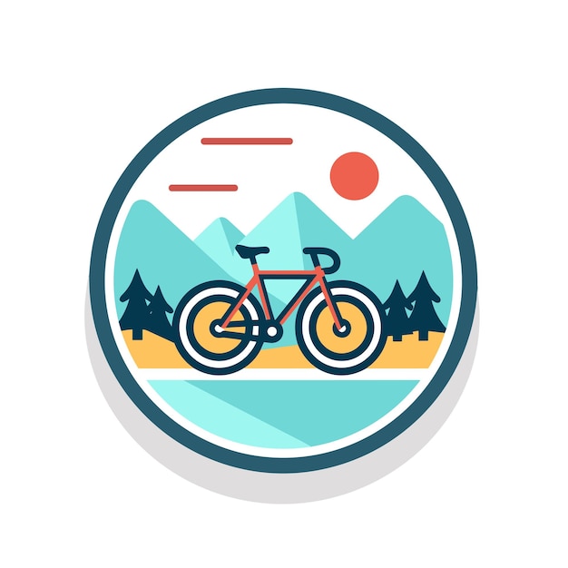 Вектор Вектор плоского икона вектора велосипеда с горами на заднем плане