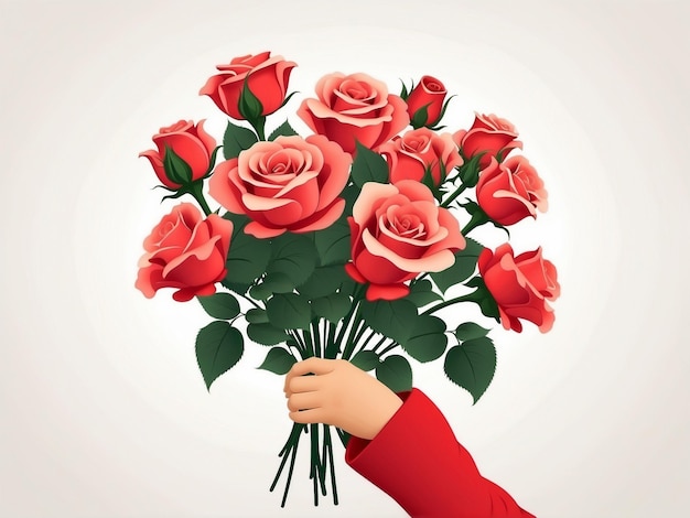 Вектор Вектор руки, держащей букет роз
