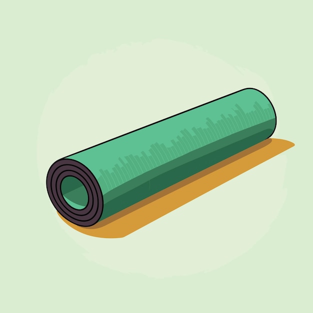 Вектор Вектор свернутого коврика для йоги на зеленом фоне
