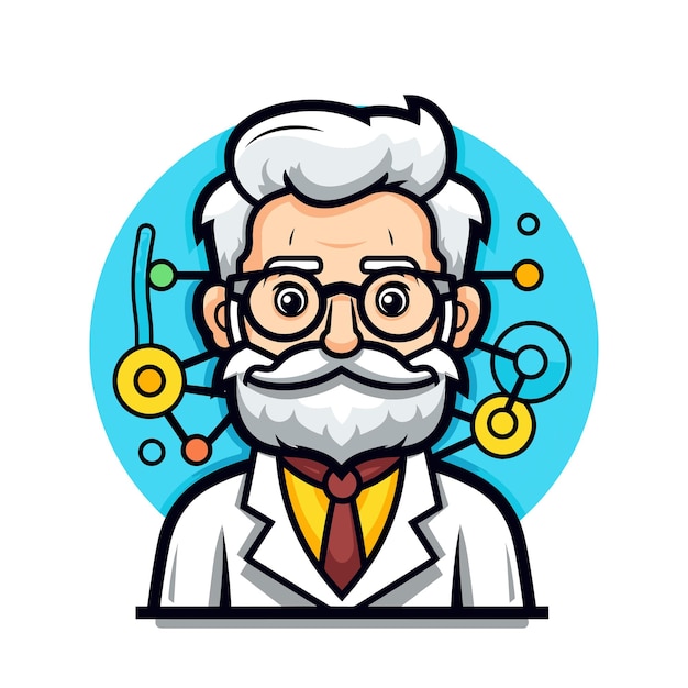 Вектор Вектор пожилого мужчины в очках и бороде, изображающий мудрость и опыт