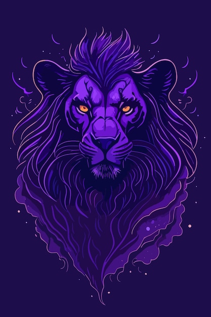 vector of lion digitale kunst in paars illustratie art design logo poster en t-shirt design