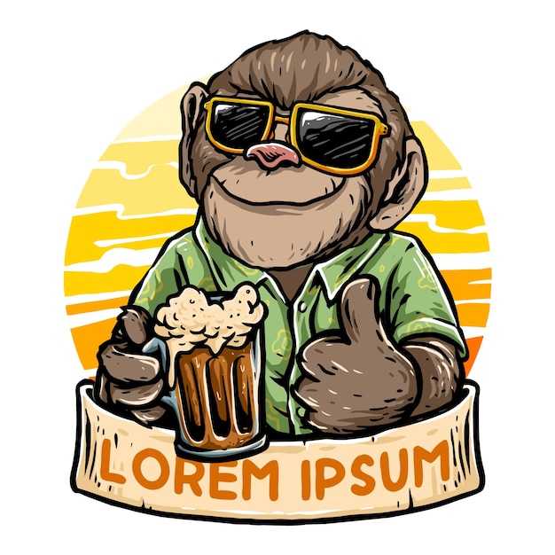 Вектор обезьяны со стаканом пива
