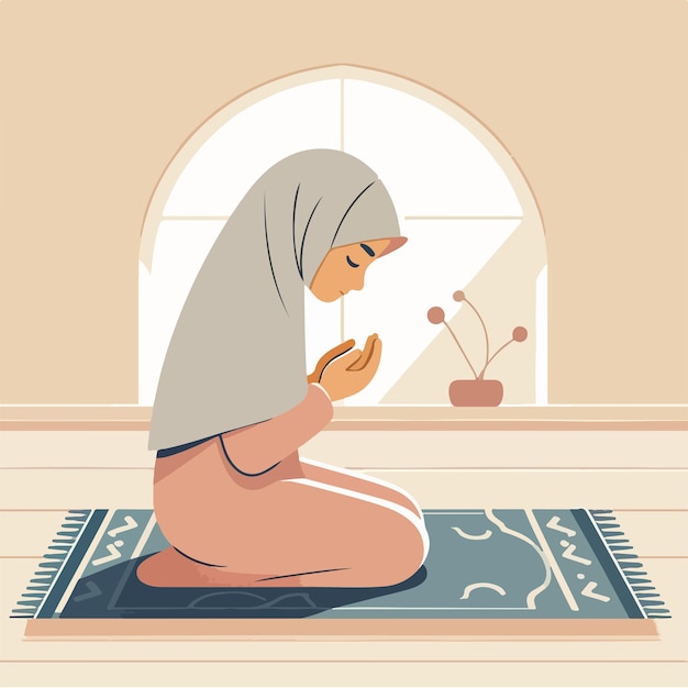 ベクトル フラットデザインのスタイルで祈っているイスラム教徒の女の子のベクトル