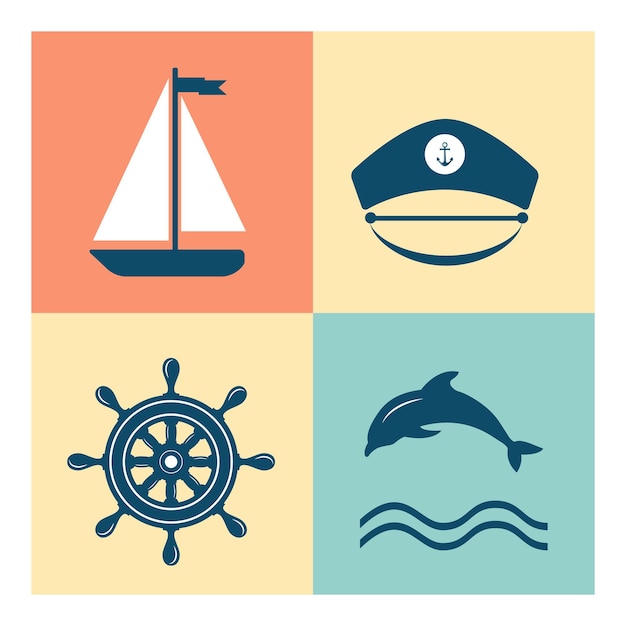 Вектор морских и морских икон символ парусного круиза и морских путешествий моряков