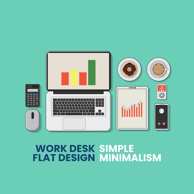 ベクトル オフィスワークデスクフラットデザインのベクトル