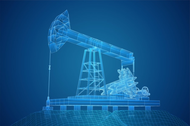 Vector vector oil rig in 3d transparent outline style
