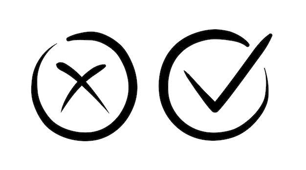 Vector vector ok and x sign set isolated on background