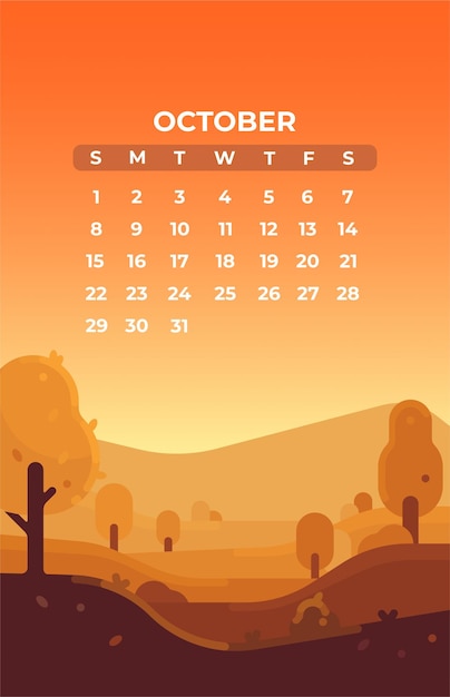 Vector oktober landschap kalender illustratie