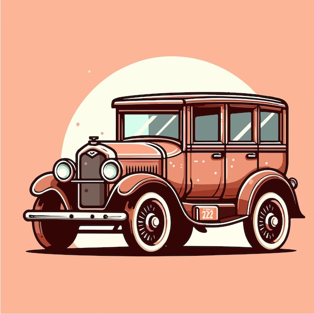 Vector old car with a simple and minimalist flat cartoon design