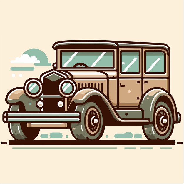 Vector old car with a simple and minimalist flat cartoon design