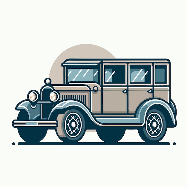 Vector old car with a simple and minimalist flat cartoon design