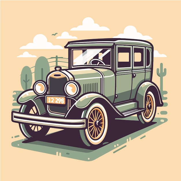 Vector vector old car with a simple and minimalist flat cartoon design