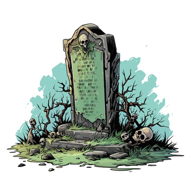 Vettore vettore vecchio cimitero lapide e lapide rip lapide con scheletro illustrazione vettoriale su sfondo bianco