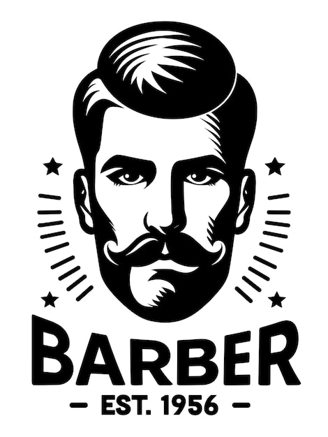 Вектор Векторный старомодный силуэт мужчины, винтажный шаблон логотипа парикмахерской с головой джентльмена с бородой