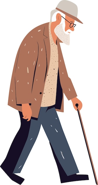 Vector vector old man walking with cane elderly character