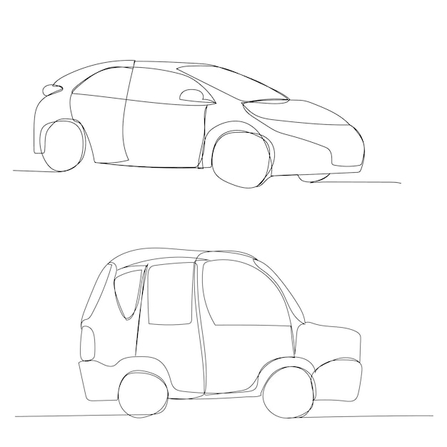 白い背景の上のベクトルを食べる車の連続線画