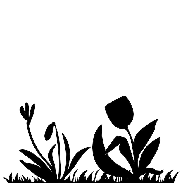 Вектор Вектор на белом фоне черный силуэт травянистых растений