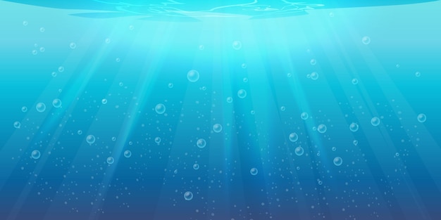 Vector onderwater achtergrond transparante aqua textuur met luchtbellen rimpelingen en zonnestralen vallen