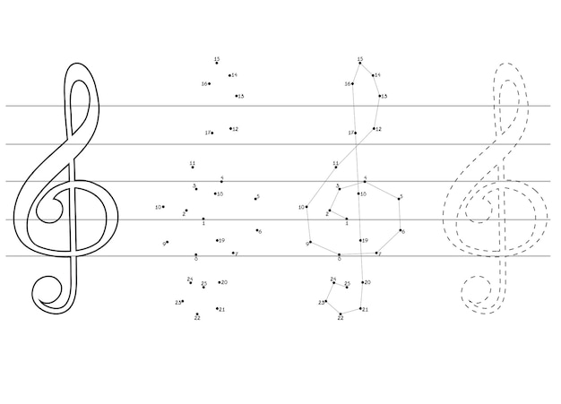 Vector onderwijs spelletjes voor kinderen nummers spel verbinden de stippen kleurboek met treble clef