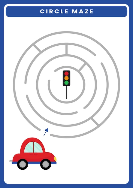 Vector onderwijsspel voor kinderen cirkel doolhof van transport