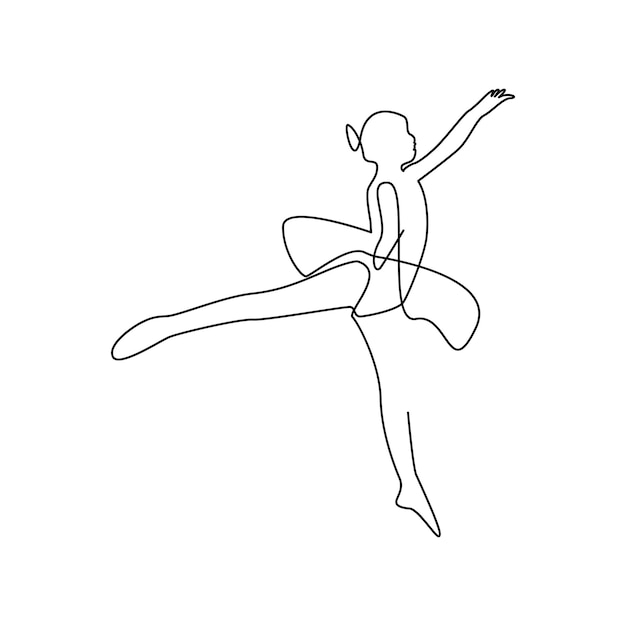 Vettore vettore in una linea continua disegno di ballerina minimalista isolata su sfondo bianco