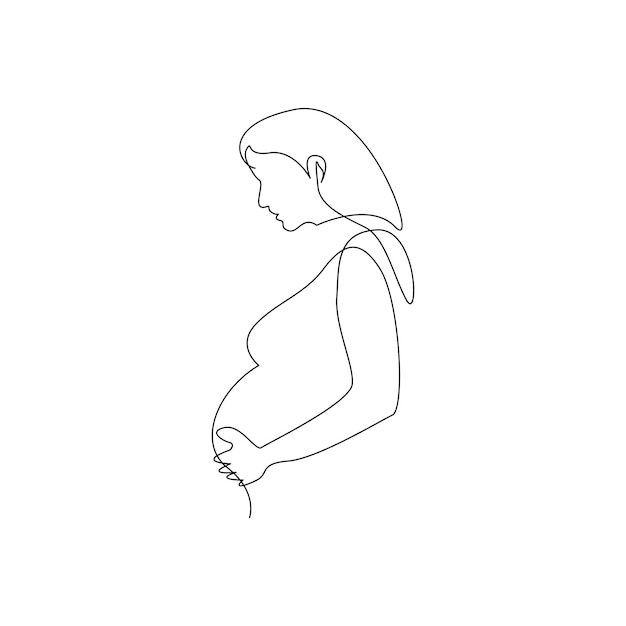 Vector vector in one continuous line drawing of pregnant woman isolated on white background minimalist