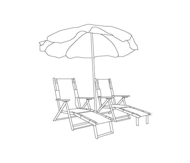 Vector one line drawing beach umbrella chair for summer holiday concept