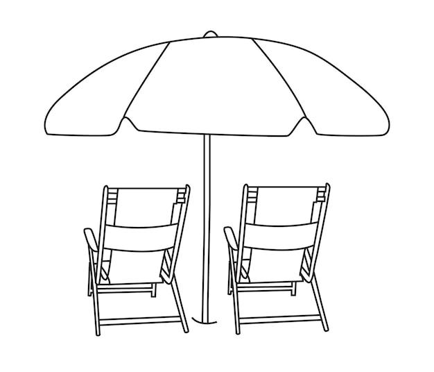 Vector one line drawing beach umbrella chair for summer holiday concept