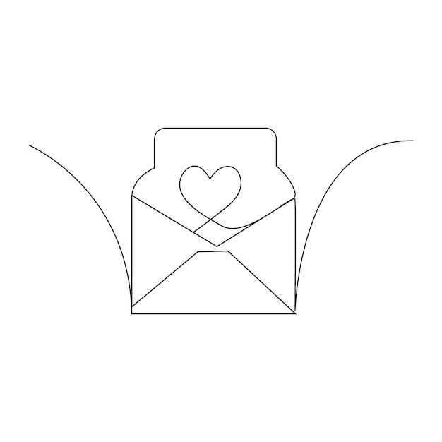 Vettore di carta postale a una linea sigillata su una busta con una proposta di amore e relazione