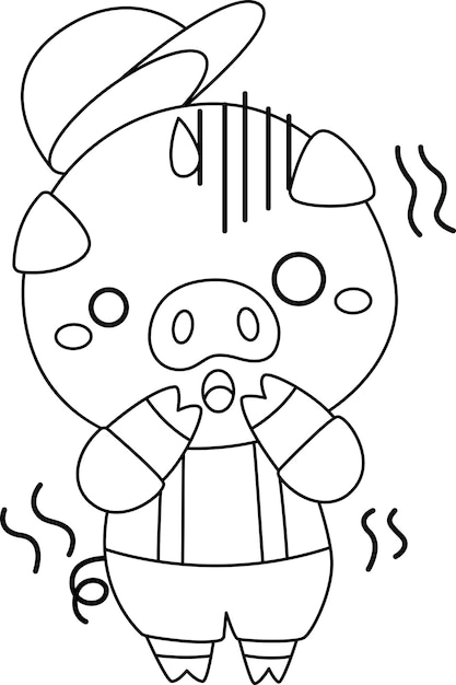 Un vettore di uno dei maiali nella storia dei tre porcellini in colorazione bianco e nero