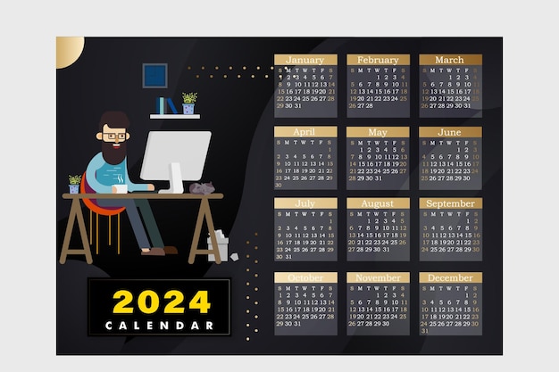 Vector onepage wall calendar 2024