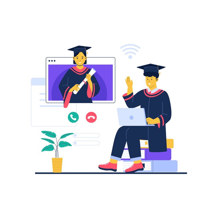 Vector vector of online virtual graduation illustration