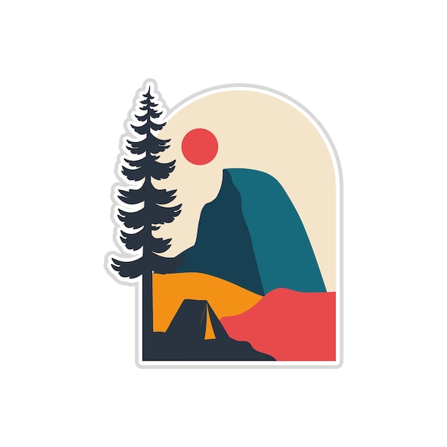 Vector ontwerp kamperen op halve koepel yosemite nationaal park t-shirt design, tee design, patch embleem badge sticker ontwerp