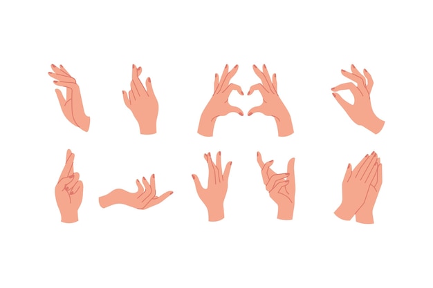 Vector ontwerp lineaire sjabloon logo's of emblemen - handen in verschillende gebaren.