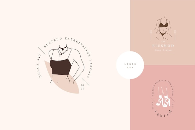 Vector ontwerp lineaire sjabloon logo's of emblemen - sierlijke anonieme dame. vrouwelijke logo's voor lingerie of kleding.