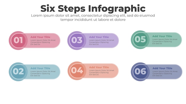 Vector ontwerp presentatiesjabloon met 6 stappen
