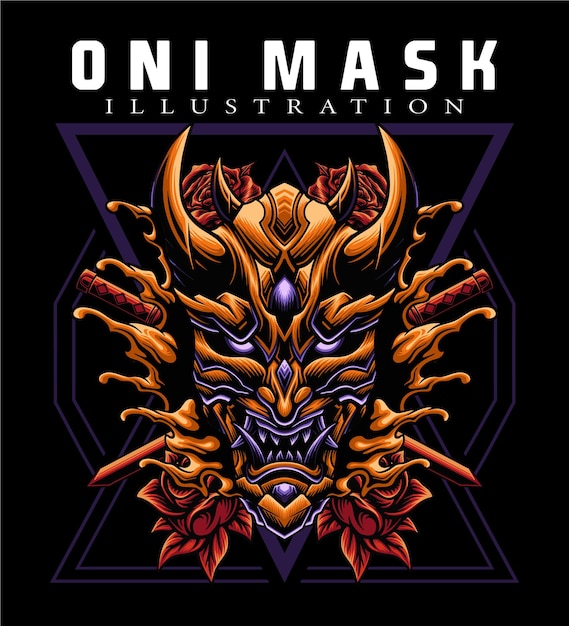 Vector ontwerp van Japanse demon oni masker monster illustratie
