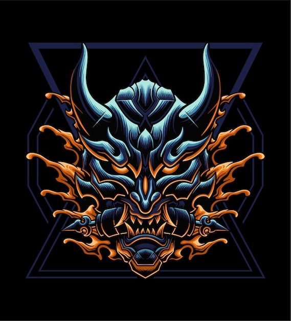 Vector ontwerp van Japanse demon oni masker monster illustratie