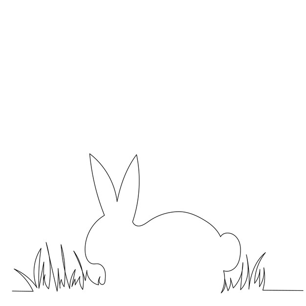Vector op een witte achtergrond doorlopende lijntekening konijn in het gras
